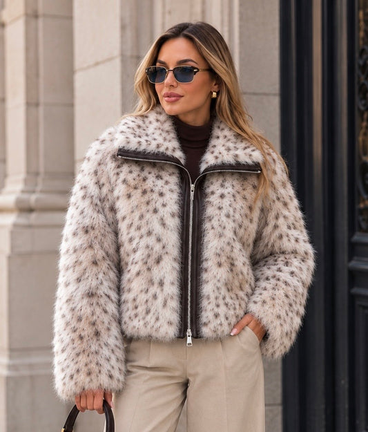 6106 WHITE leopárd mintás műszőrme kabát