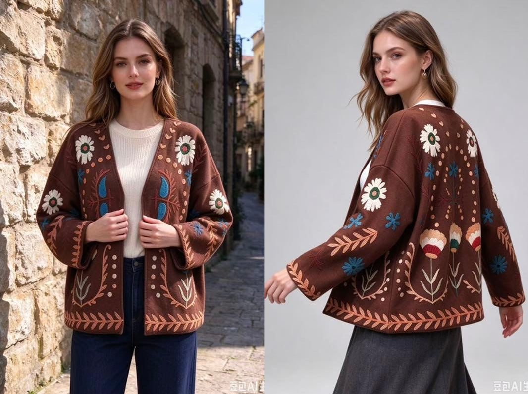 22385 BOHO V nyakú virág mintás kabát