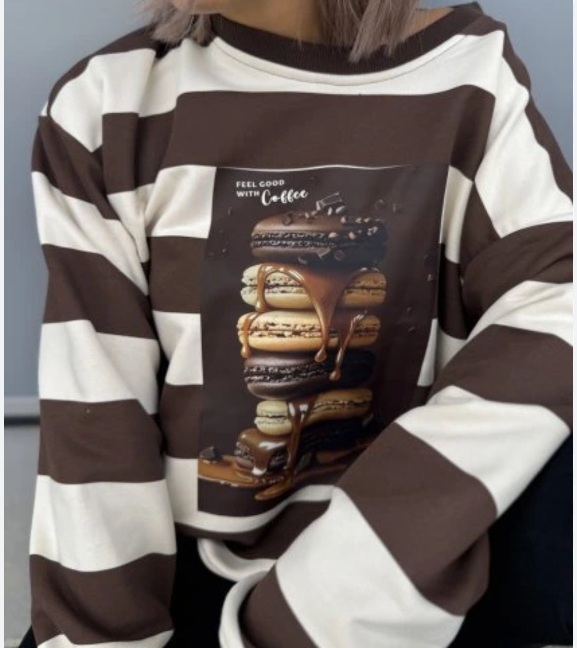 16206 MACARON csíkos pulóver
