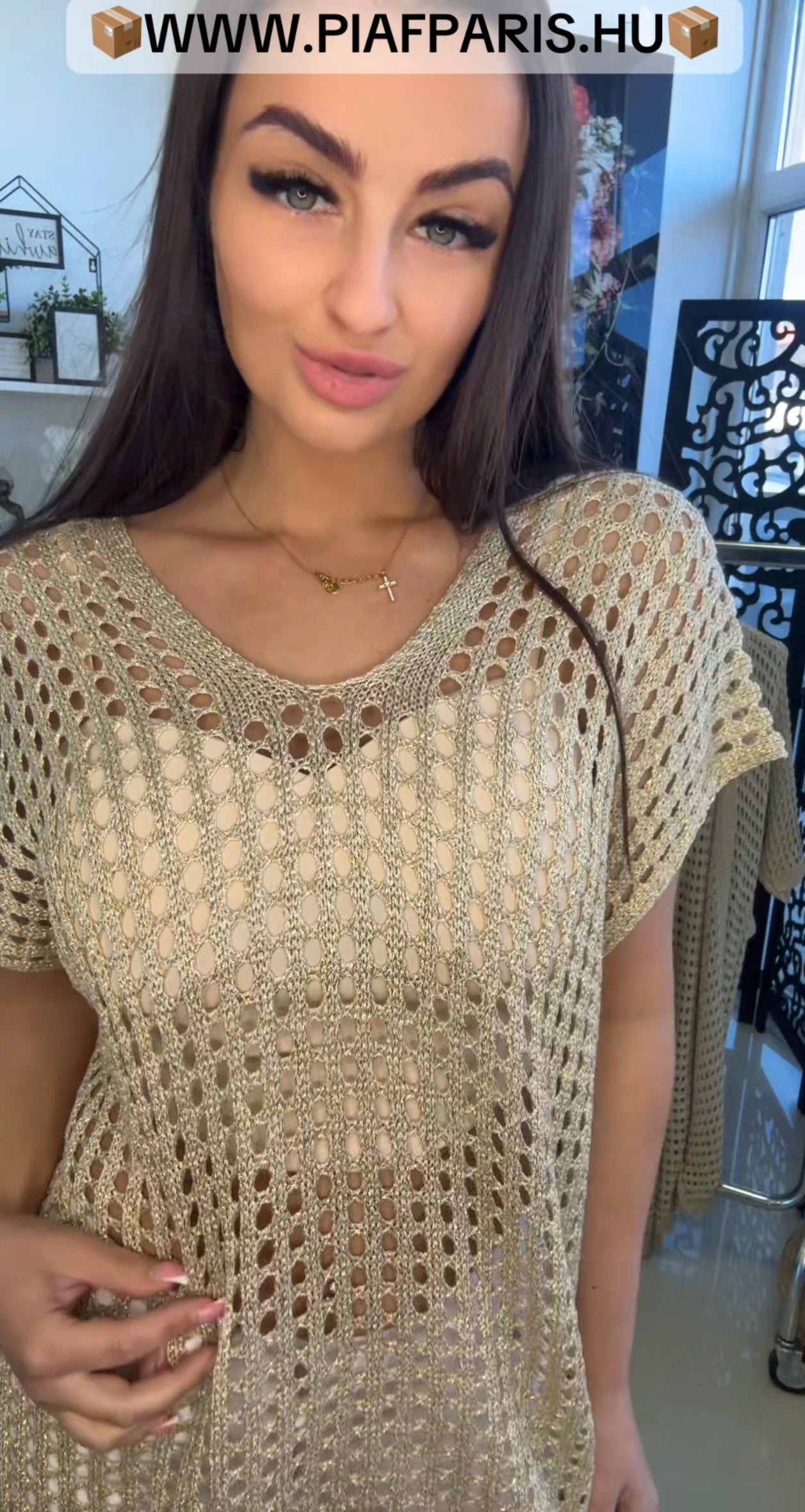 3010 LUREX lyukacsos oversize felső