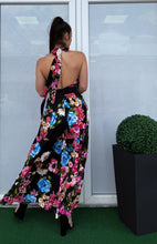 Kép betöltése a galériamegjelenítőbe: 9643 ESMERALDA virágos nyakbakötős  nyári ruha
