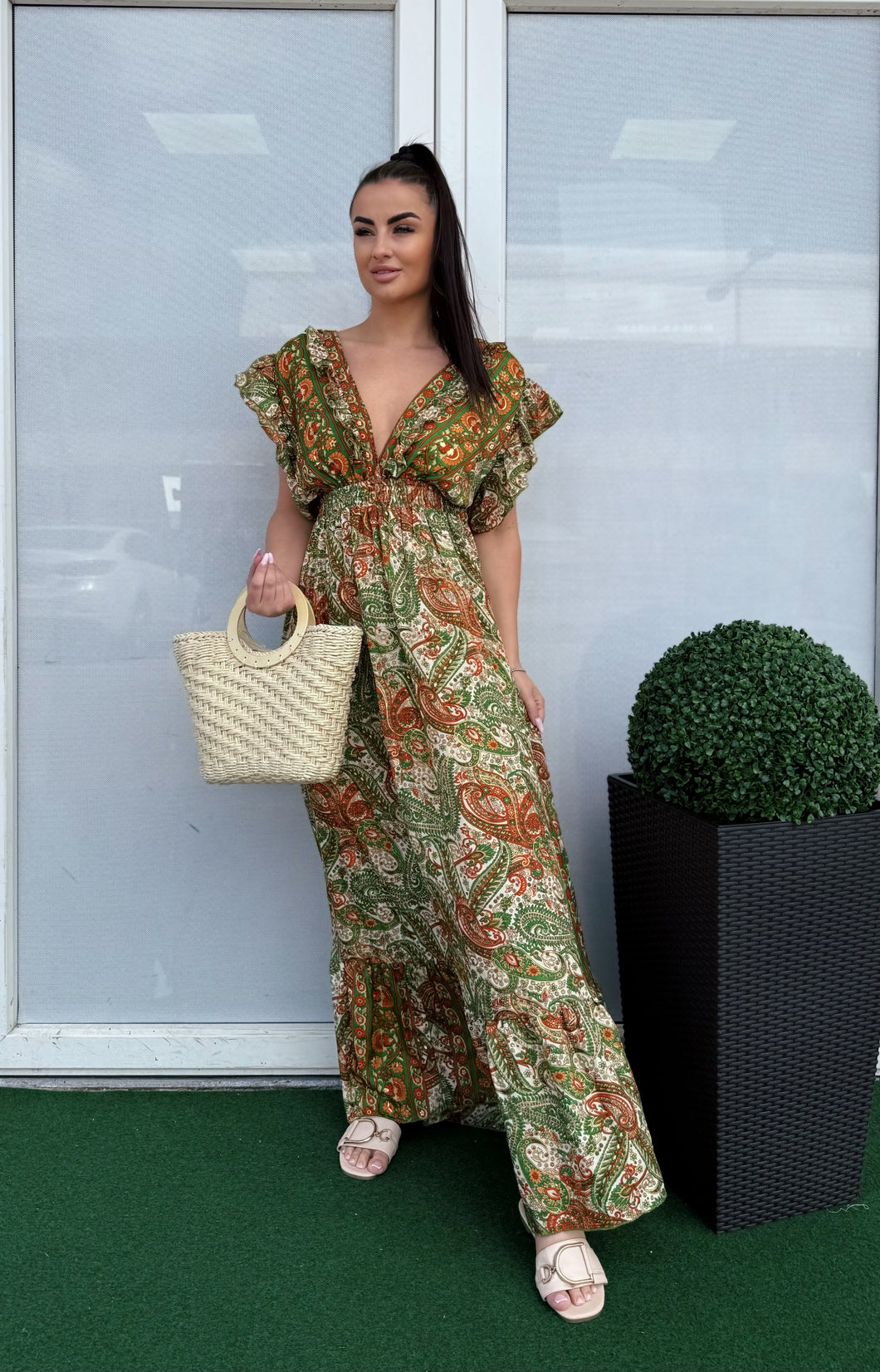 TD11 INDA mintás selyem ruha