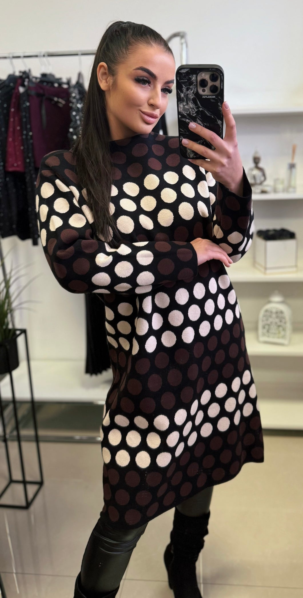 STELLA pöttyös  kötött ruha S/M