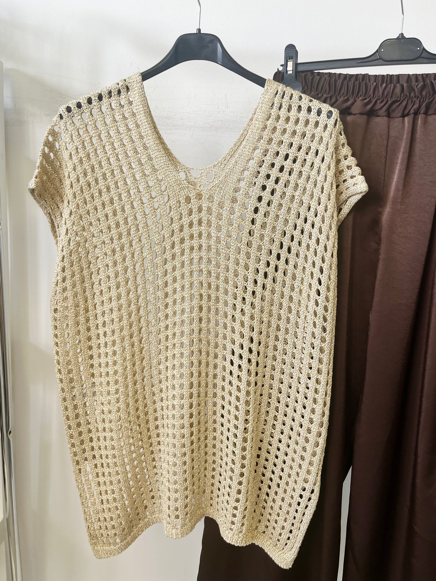 3010 LUREX lyukacsos oversize felső