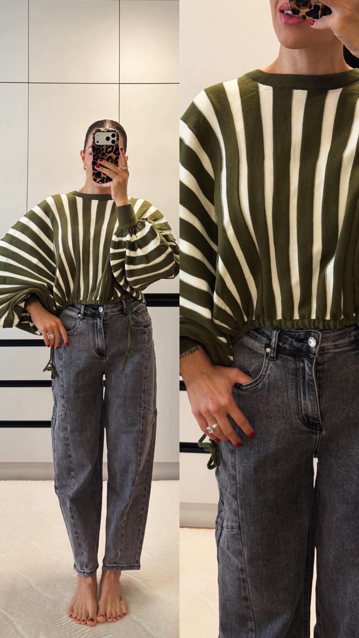 9139 FRIDA csíkos oversized ballon ujjú pulóver