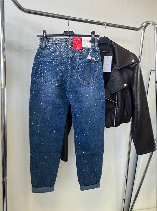 3398 TAMARA strasszköves baggy fit farmer nadrág