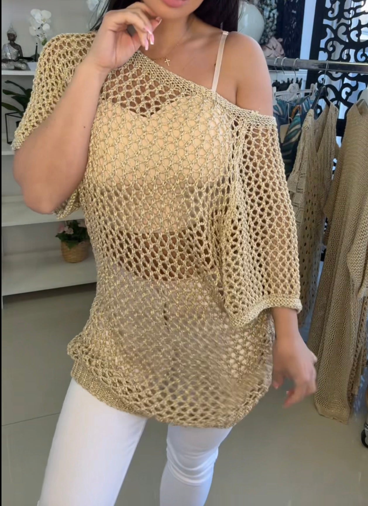 3010 LUREX lyukacsos oversize felső