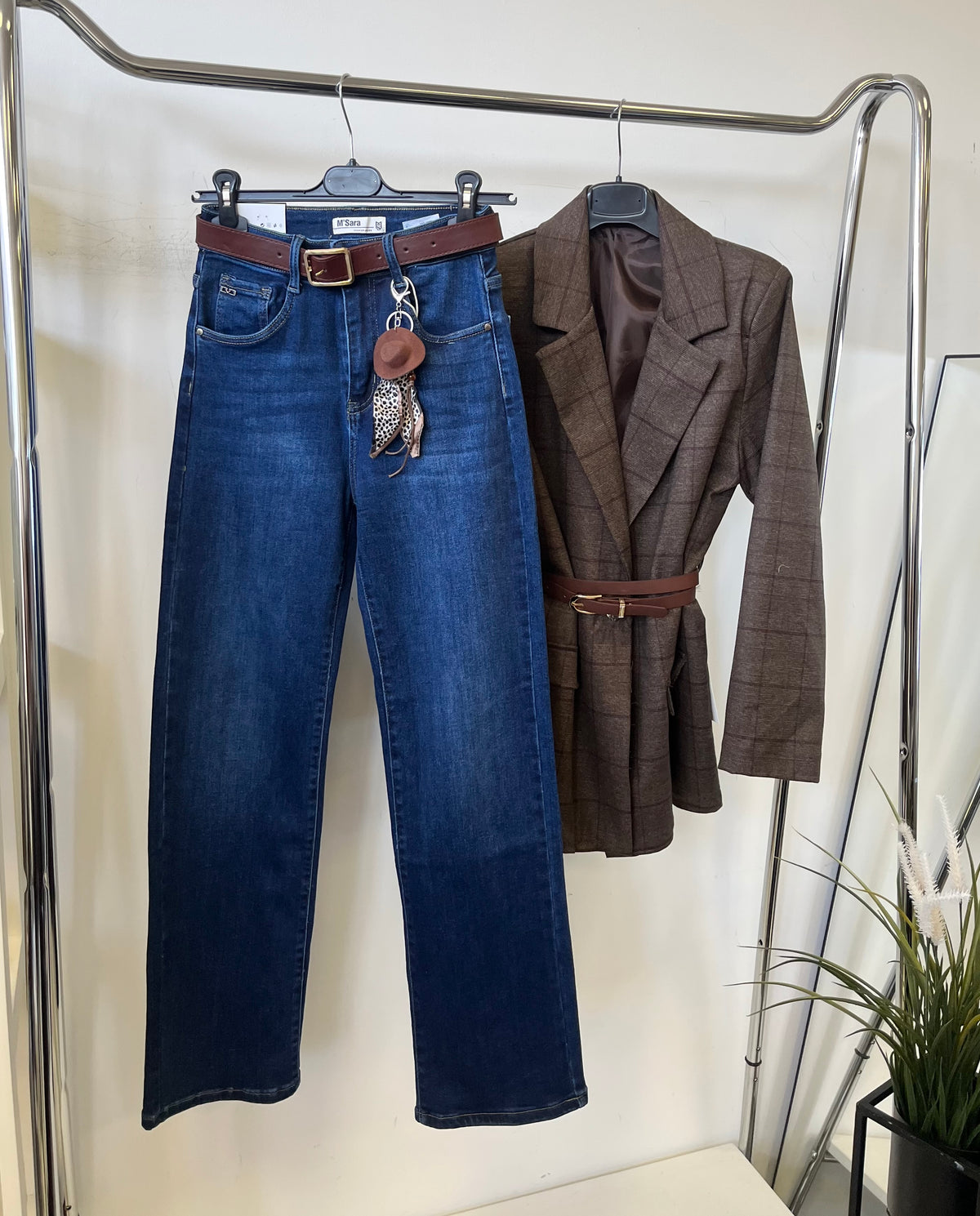 5988 RIA wide leg középkék farmernadrág övvel