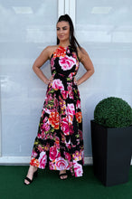 Kép betöltése a galériamegjelenítőbe: 9643 ESMERALDA virágos nyakbakötős  nyári ruha
