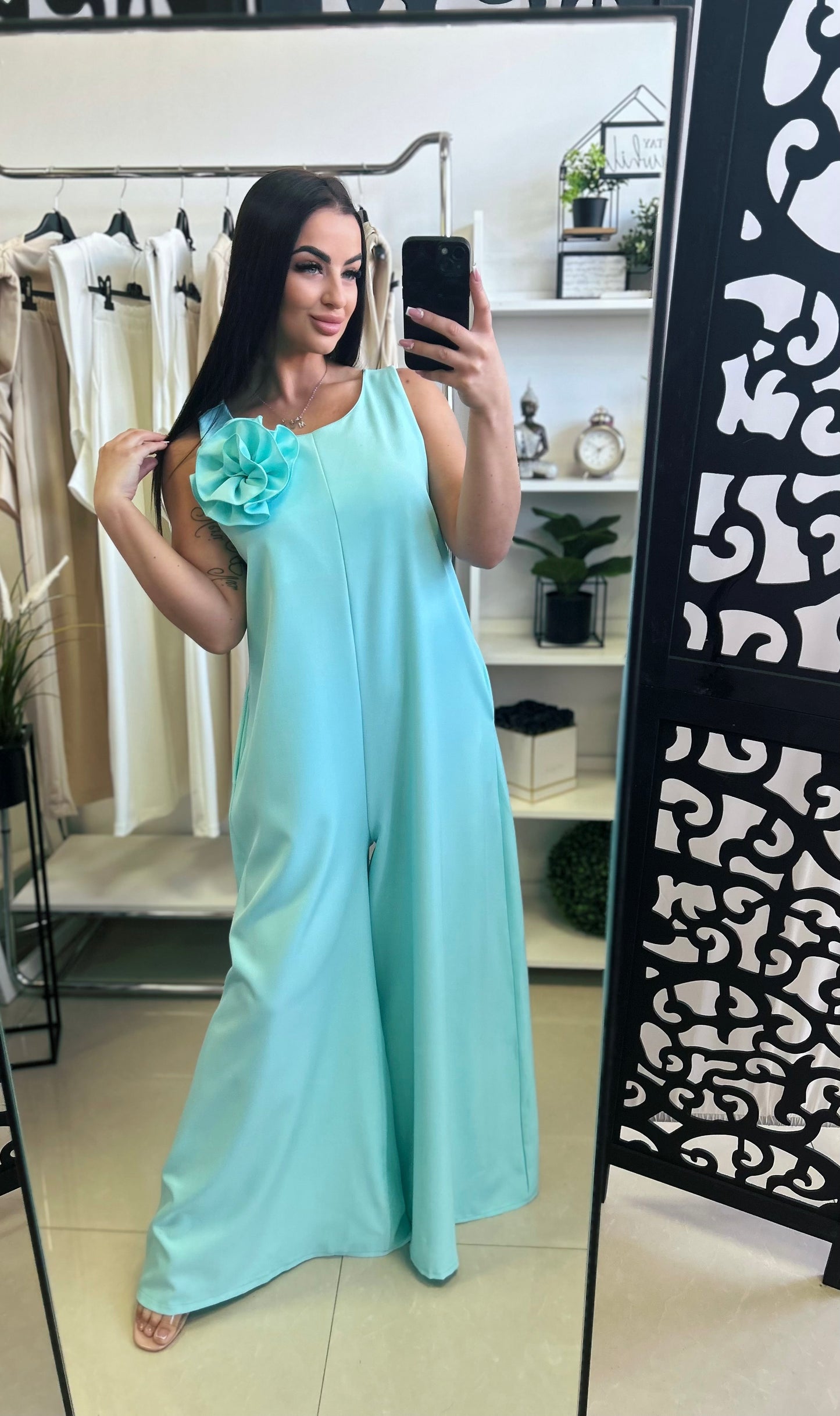 58087 LIDIA zsebes extra bőszárú overál brossal