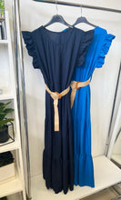 Kép betöltése a galériamegjelenítőbe: 24609 MANGÓ fodros vászon maxi ruha övvel
