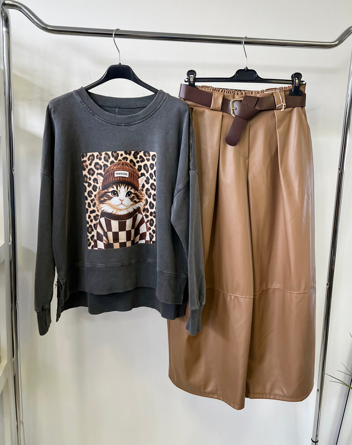 6112 CAT kockás/leopárd oversized pulóver