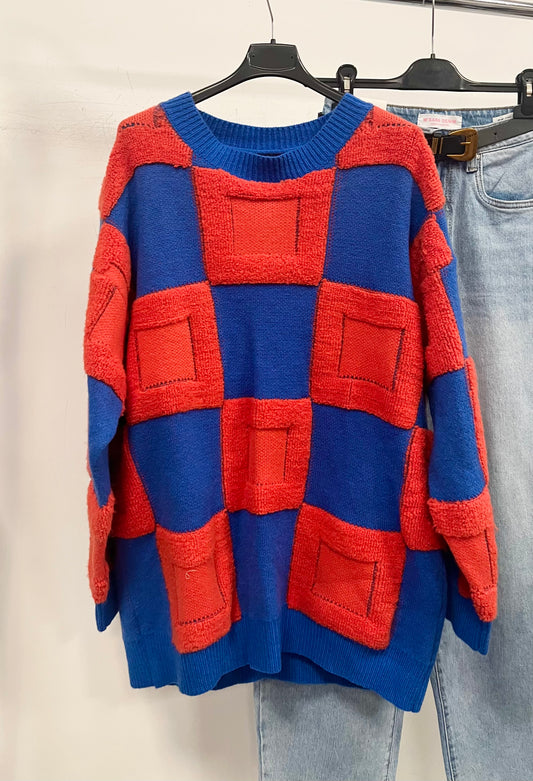 Kék/korallnarancs oversized pulóver