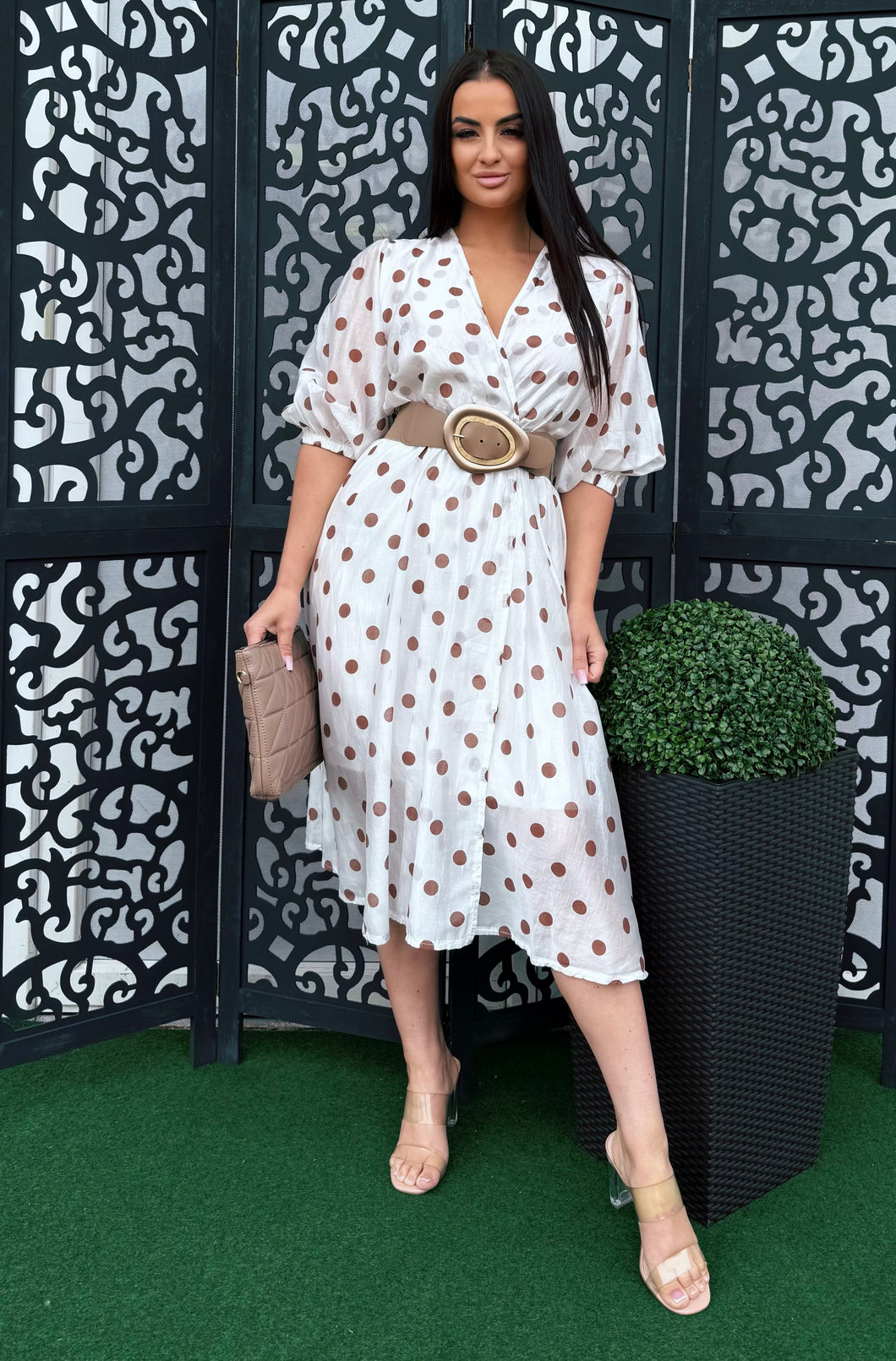 7407 DEBRA pöttyös műselyem ruha