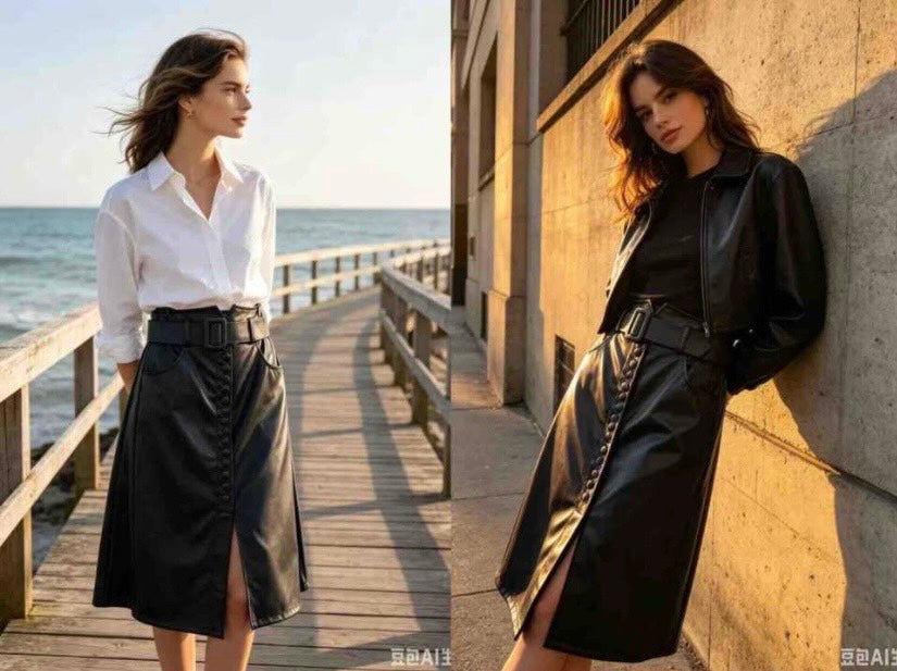 235048 TERESA gombos műbőr midi szoknya