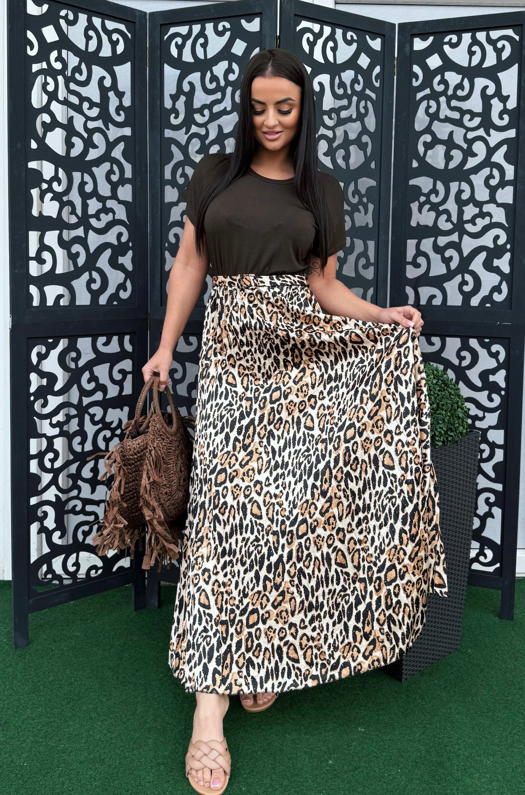 37726 LINDA leopárd pliszírozott szoknyás ruha