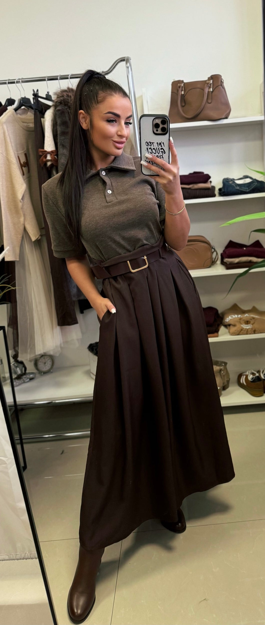 5811 ZENNA rövid ujjú ruha vászon szoknyával, övvel