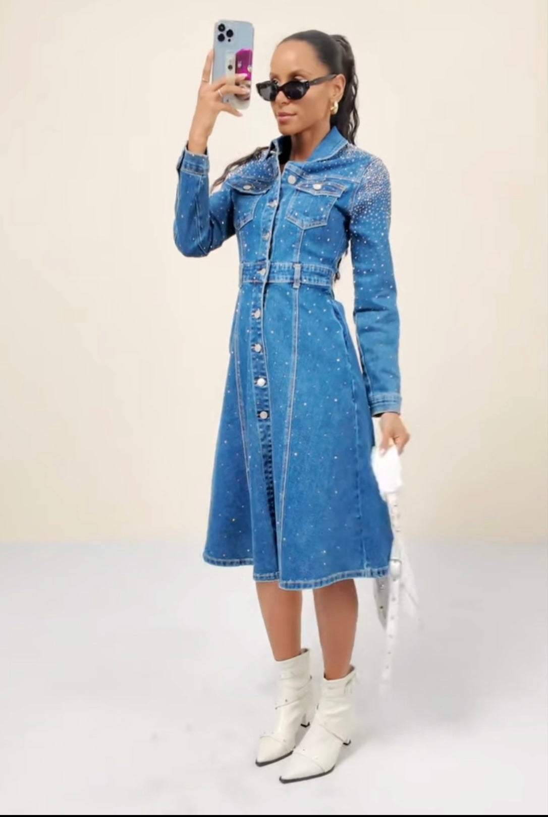 A2278-4 SELLY strasszos farmer ruha