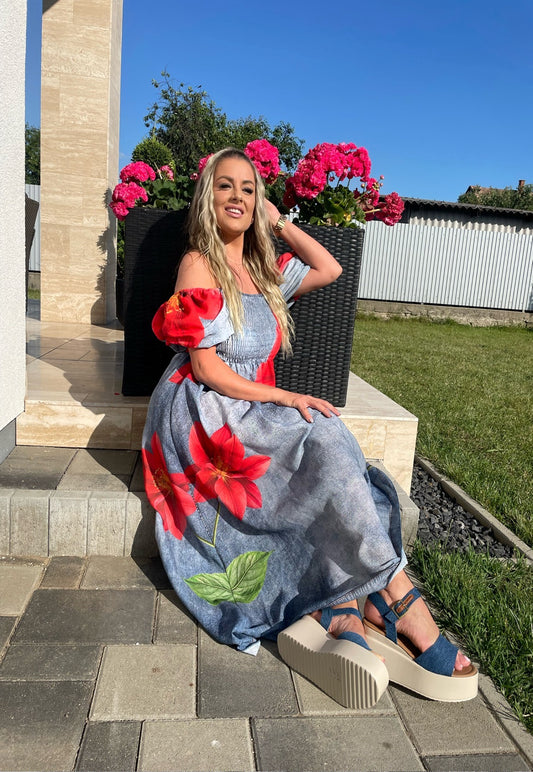 12650-10 LILOM farmerkék vászon ruha