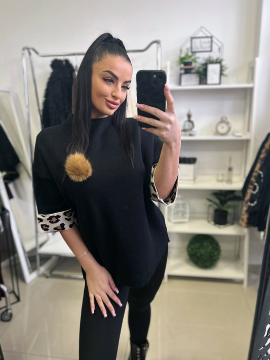 5689 MODA leopárd ujjú  kötött felső