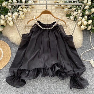 0107 MANDY teklagyöngyös organza blúz