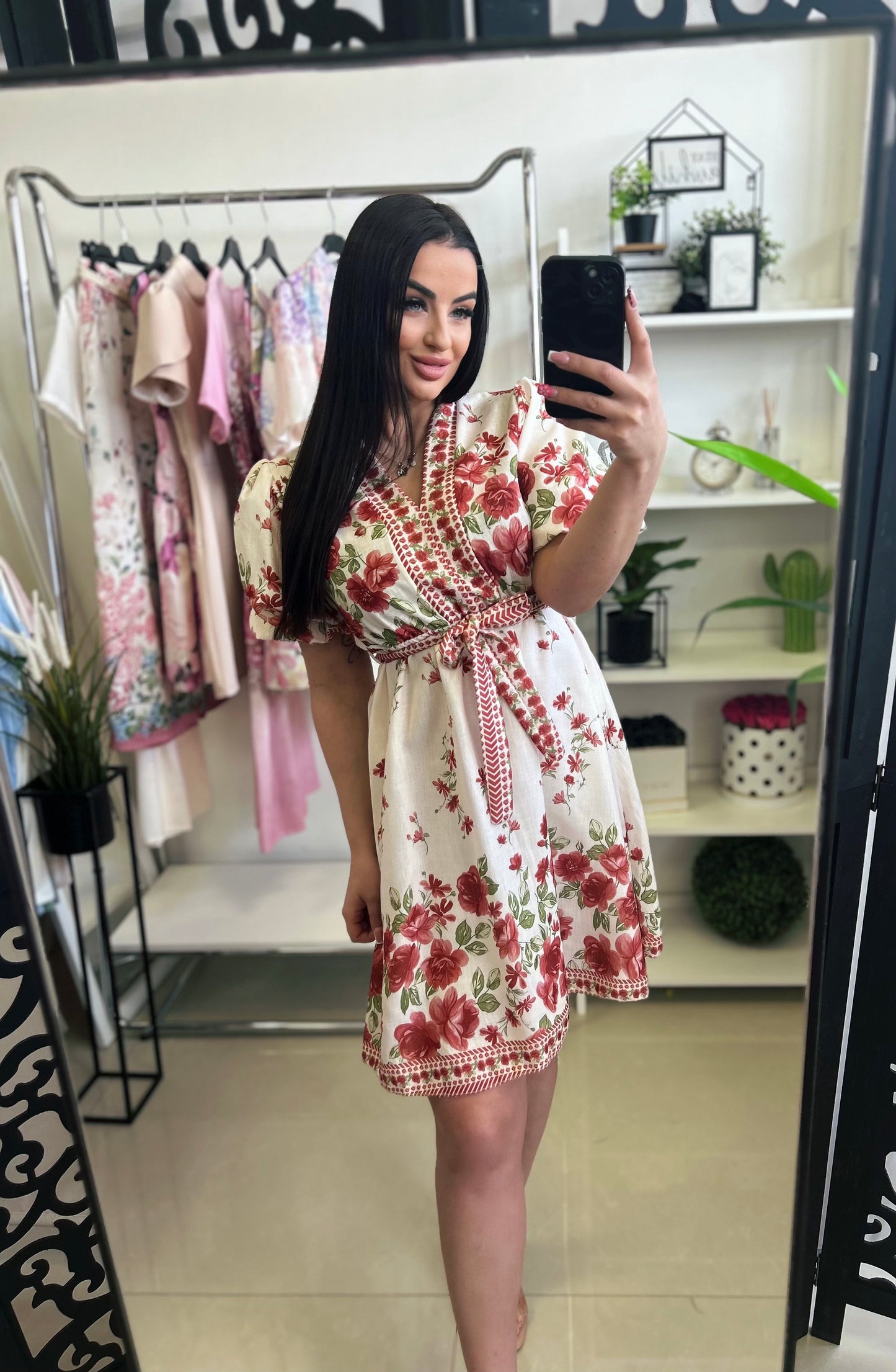 3780 MELINA virág mintás vászon ruha