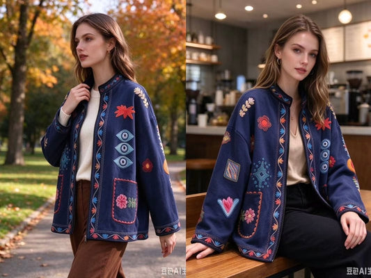 21761 BOHO állógalléros virág mintás kabát