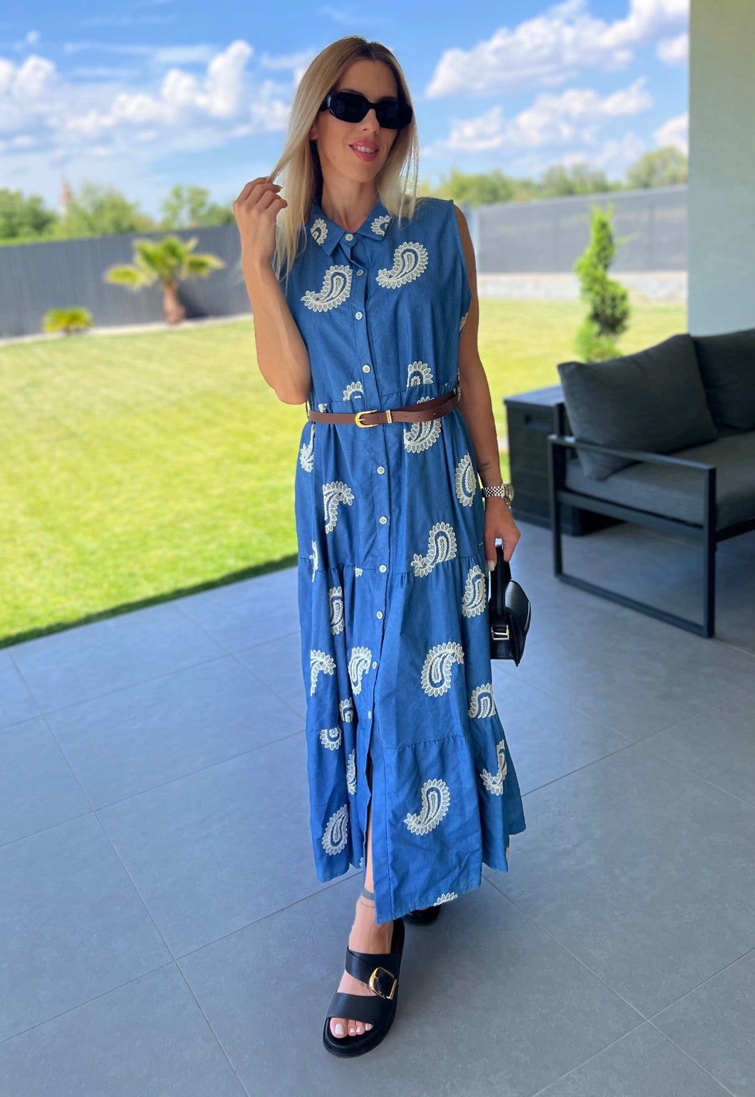 3015 BLUE BIANCA hímzett ruha