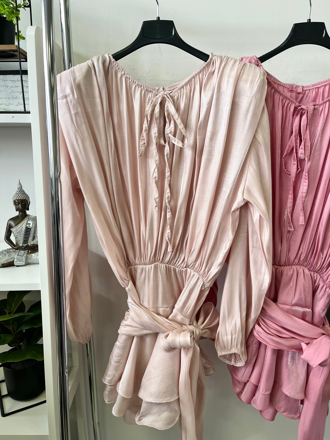 3635 JANICE alul fodros válltömős selyemszatén ruha/tunika