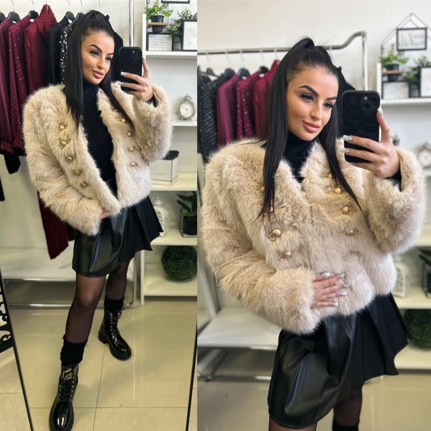 8468 ALIDA arany gombos műszőr bunda