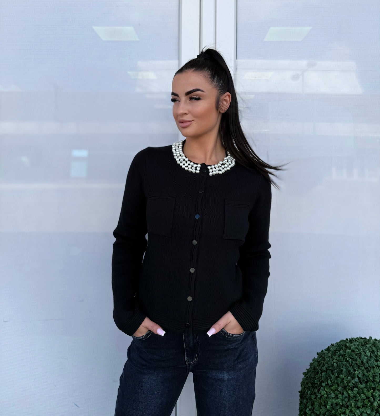 63930  ELIZABETH tekla gyöngyös kötött kardigán