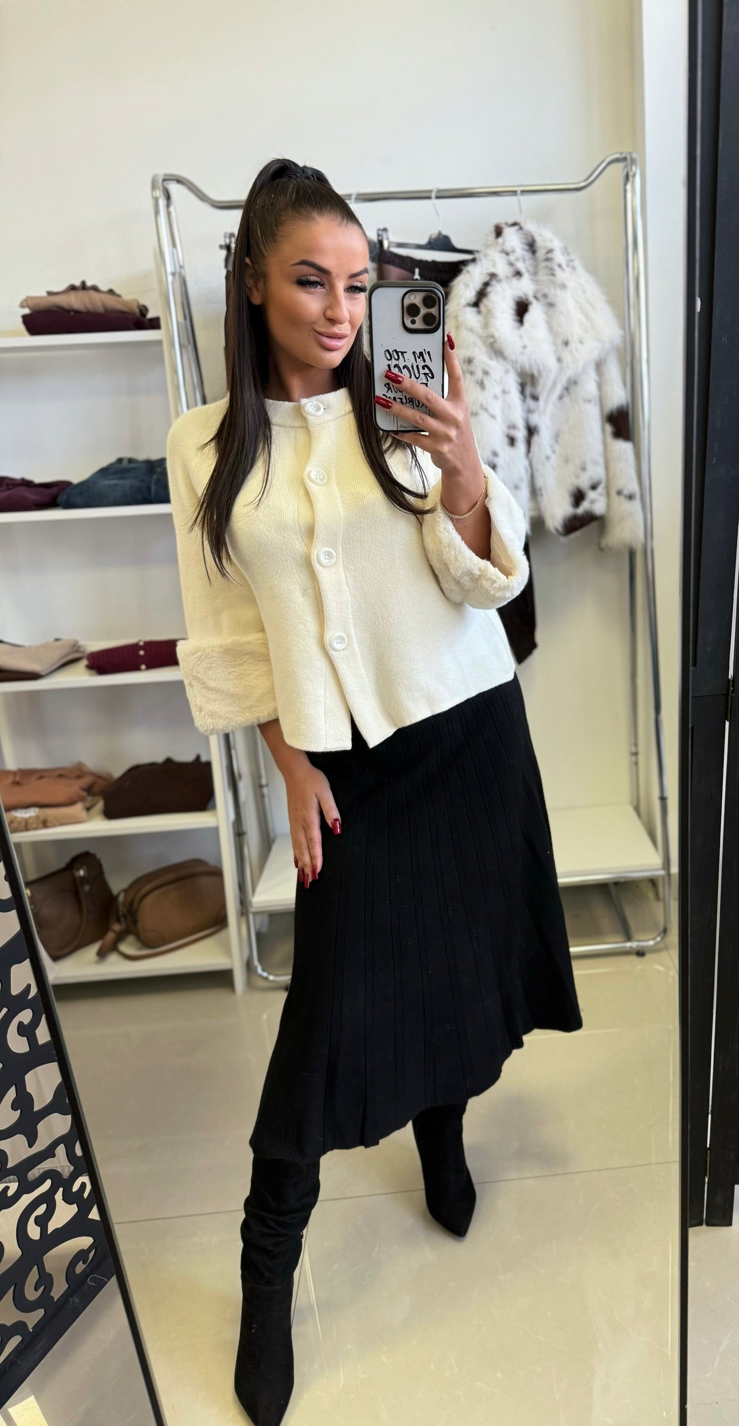 9098 ANY szőrmés ujjú gombos oversize kardigán / felső
