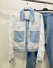 Kép betöltése a galériamegjelenítőbe: 1955 POLLI flitteres ingkabát farmer betéttel
