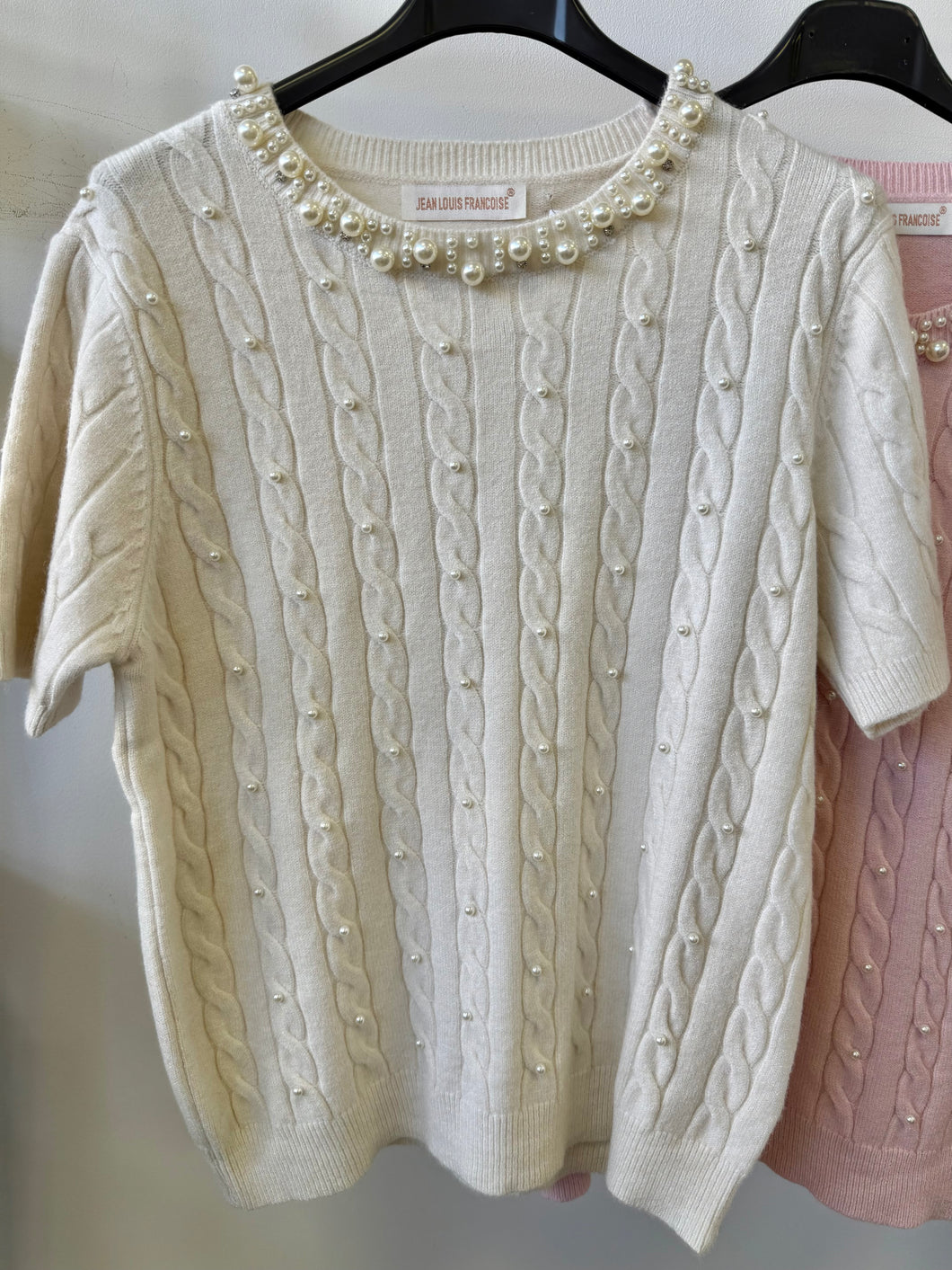 64678 TEKLA rövid ujjú pulóver tekla gyöngyökkel