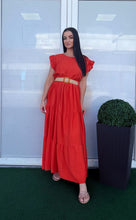 Kép betöltése a galériamegjelenítőbe: 24609 MANGÓ fodros vászon maxi ruha övvel
