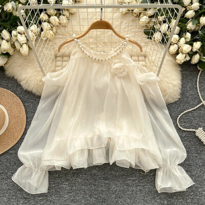 0107 MANDY teklagyöngyös organza blúz