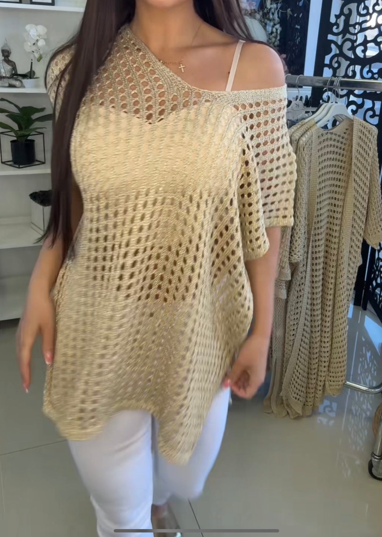 3010 LUREX lyukacsos oversize felső