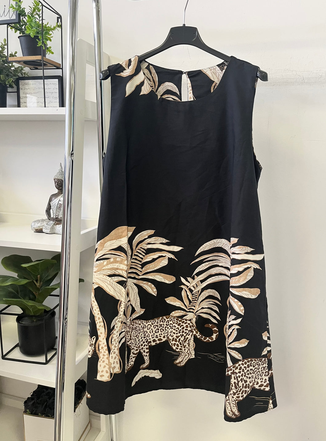 2921 PÁLMA-LEOPÁRD vászon zsebes ruha