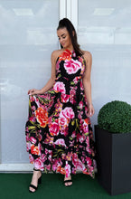 Kép betöltése a galériamegjelenítőbe: 9643 ESMERALDA virágos nyakbakötős  nyári ruha
