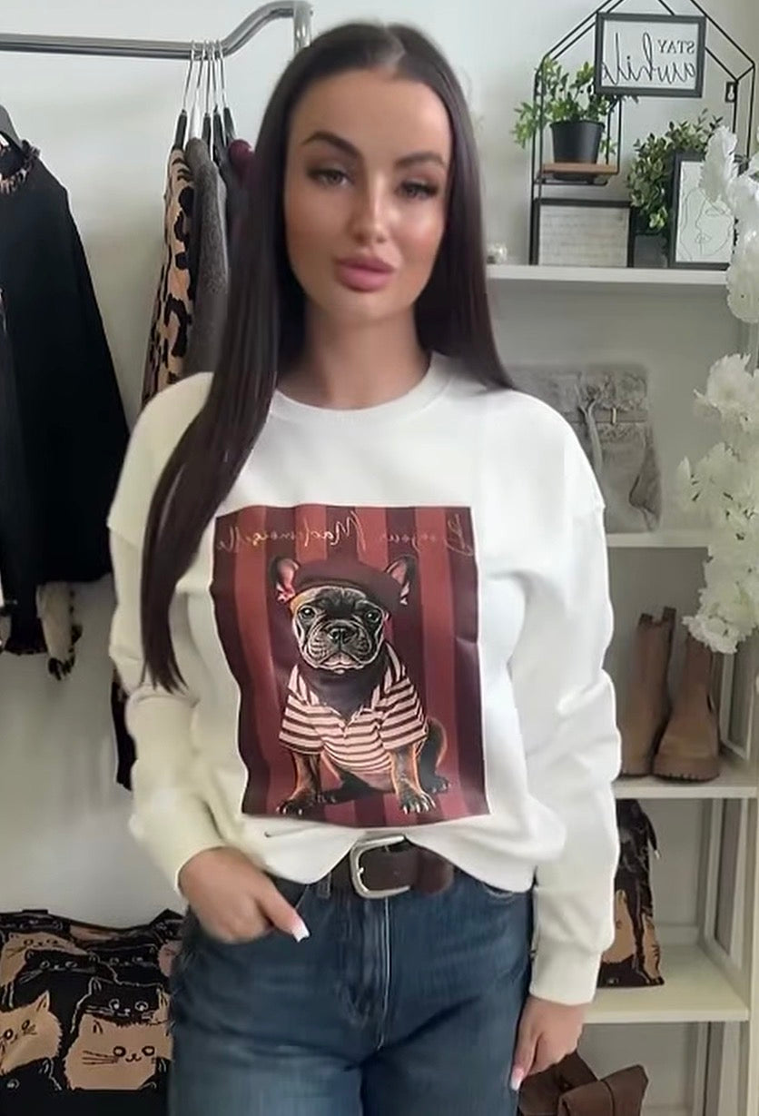 3626 BONJOUR BULLDOG pamut pulóver