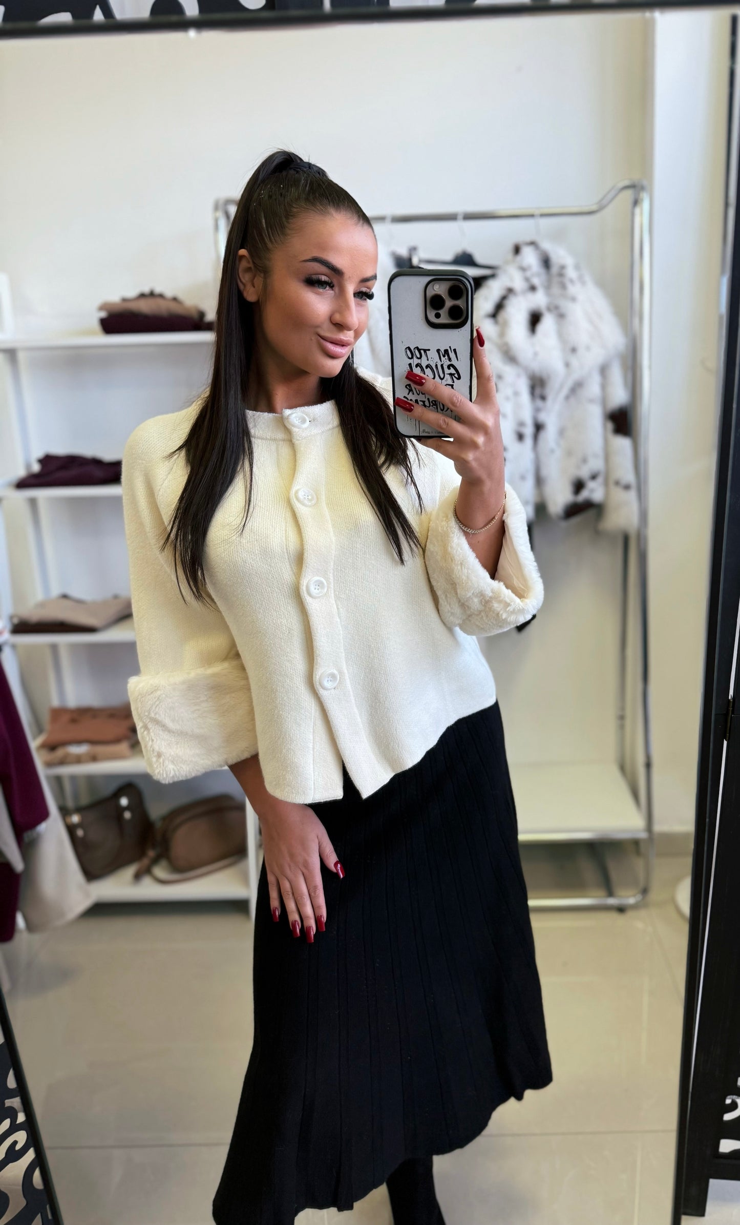 9098 ANY szőrmés ujjú gombos oversize kardigán / felső