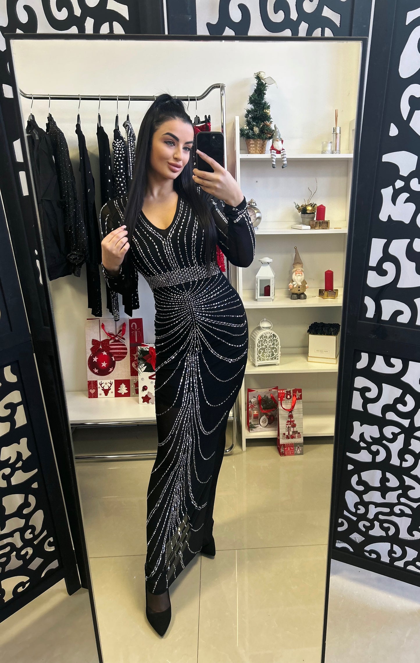 8118 NAZIRA strasszköves maxi alkalmi ruha
