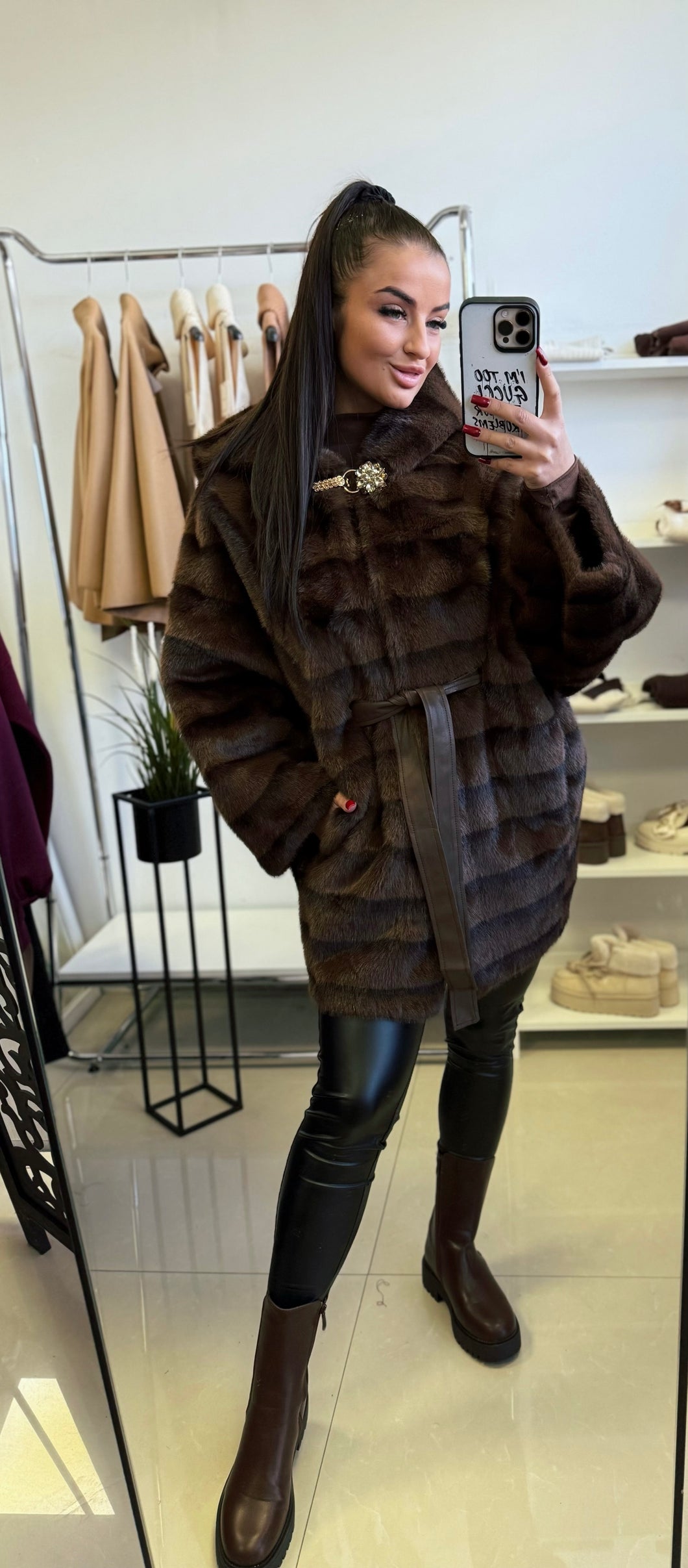 8811-2 BARBARA nerc hatású csíkos műszőr kabát