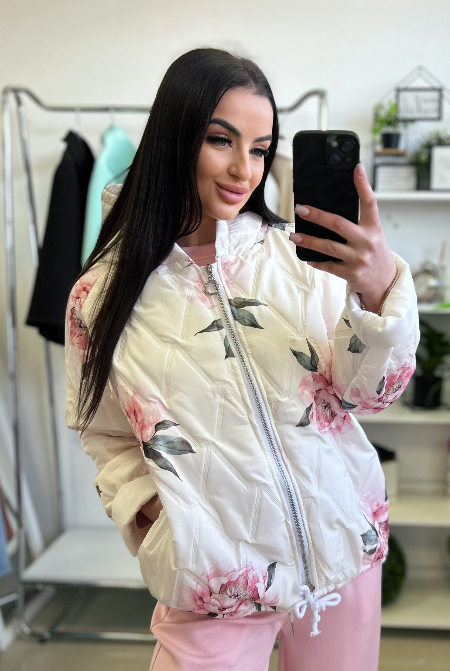 89721 ROSY virágos oversize kapucnis tavaszi kabát