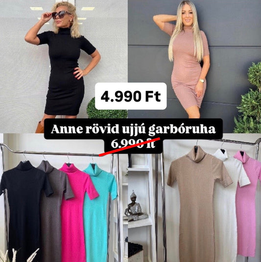 019 ANNE Basic rövid ujjú garbós ruha
