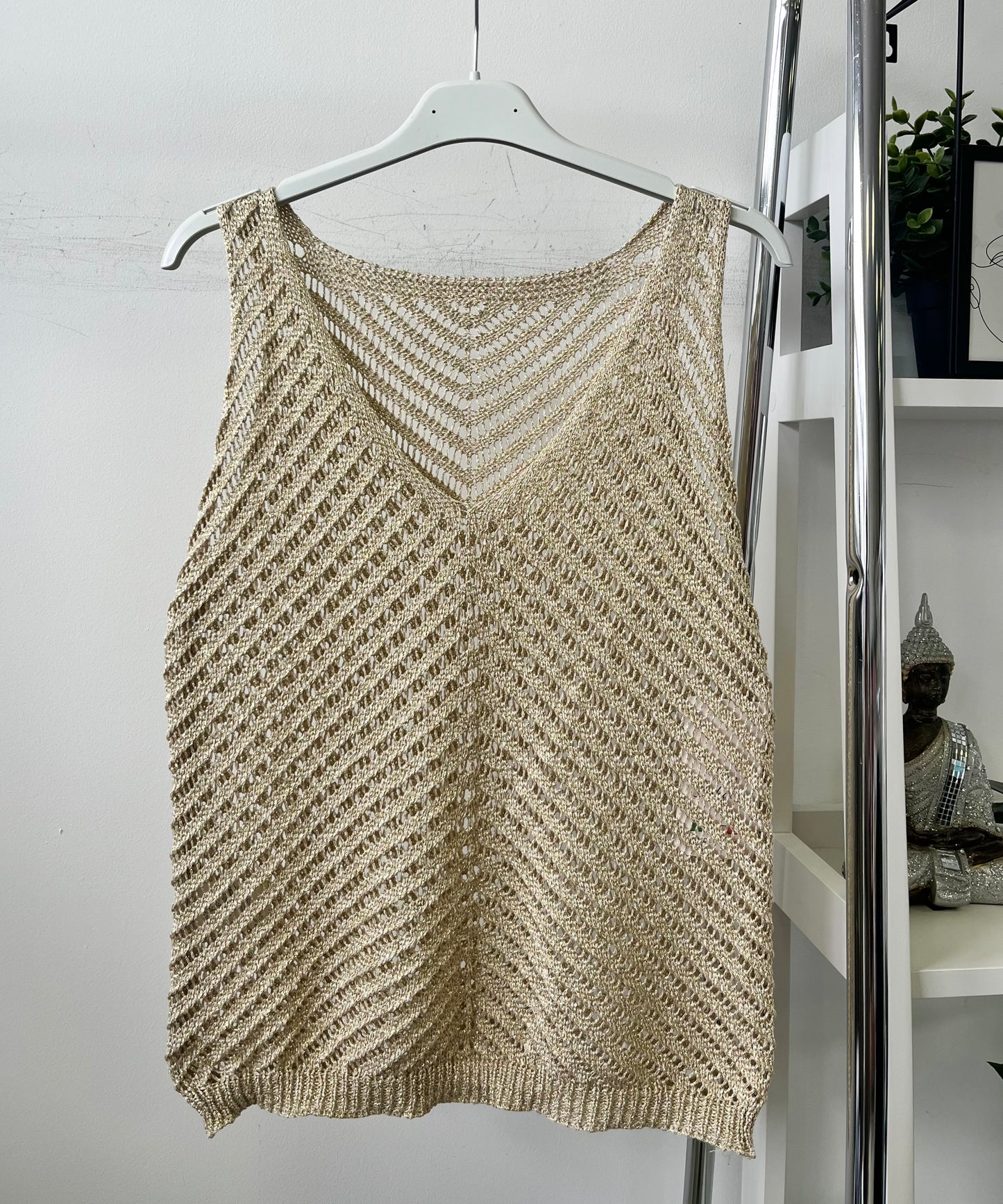10862 “V”mintás lurex top
