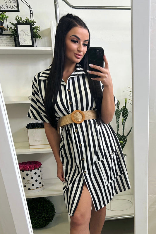 57077 BARBY csíkos tunika/miniruha övvel