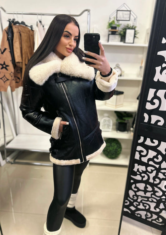 8578 SHINE műszőrmés fényes télikabát