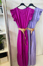 Kép betöltése a galériamegjelenítőbe: 24609 MANGÓ fodros vászon maxi ruha övvel
