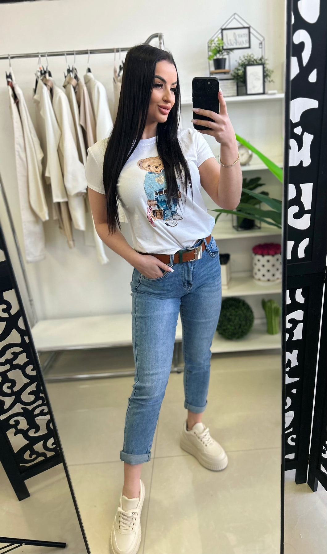 2939 BLUE Mom fit farmernadrág